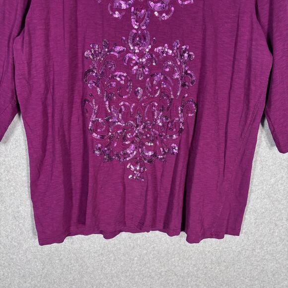 Style & Co Tunic Top 1X Purple Sequin Embellished Soft Thin Artsy Stretch Jersey - Picture 3 of 11